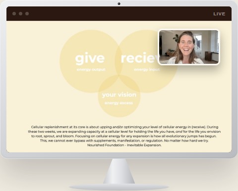 Teaching slide from a live Study session: give, receive, your vision, with Elenore live on the call